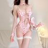Sexy Pink Bunny Bodysuit Women Pajama Set Cosplay Maid Costume Lingerie Sleepwear Female Underwear