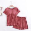Modální dámský pyžamový set s krátkým rukávem a vestavěnou podprsenkou, nadměrná velikost, bezdrátový, volný střih topu s polovičním rukávem a šortky pro domácí nošení