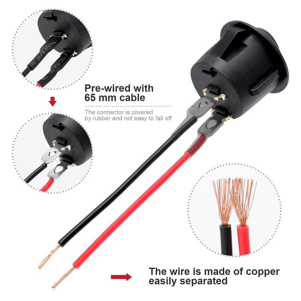 Round Rocker Switch, 6 Pcs Mini Rocker Switch, 12 Volt ON Off Toggle Switch with Pre-Wired 6A/250V 10A/125V AC, 12VDC Electrical Switches for Boat,