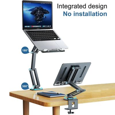 Eary Adjustable Folding Laptop Stand Clamp Book Bracket Desktop Bed Stand 360°Rotating Reading Stand Tablet Holder Standing Desk