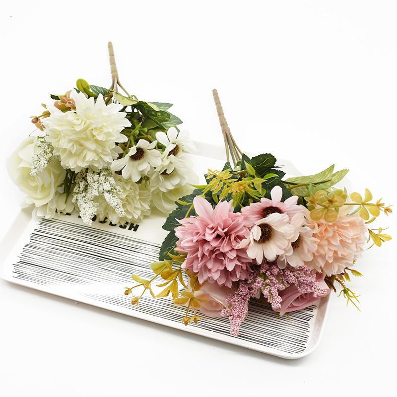Artificial Flowers Bouquet European-Style Holding Exquisite Roses Wedding Christmas Decorations for Home DIY Vases Fake Plants