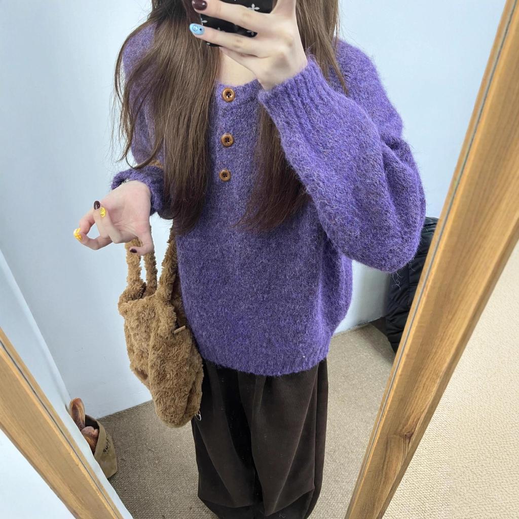 Herbst und Winter Rundhals Pullover Gestrickter Pullover für Damen Locker Lässig Langärmliges Innenoberteil