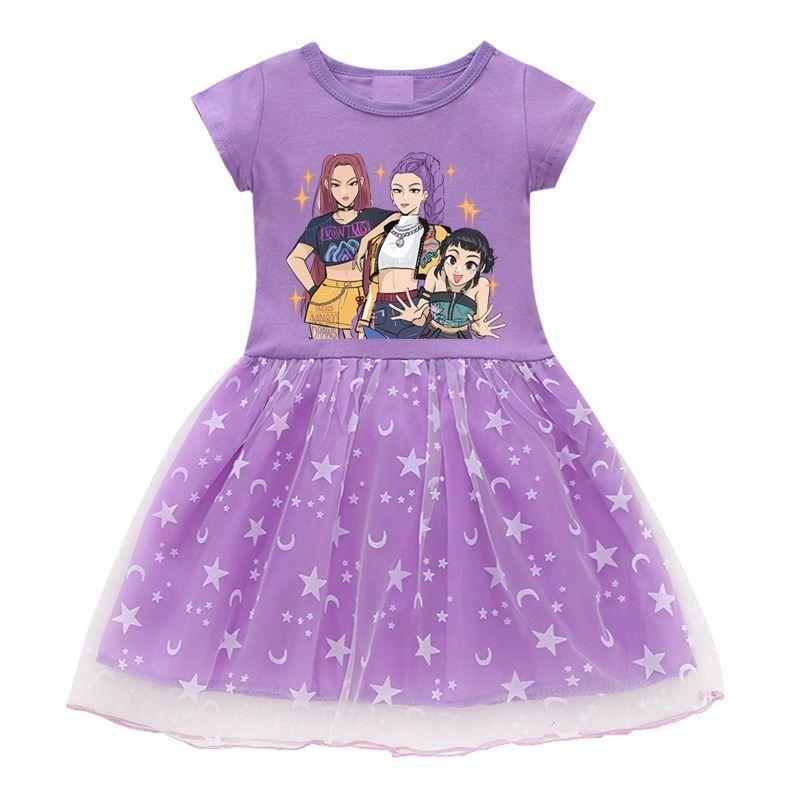 

Милое K-pop платье «Охота на ведьм» для детей, летнее платье принцессы с короткими рукавами для девочки 110 фиолетовый