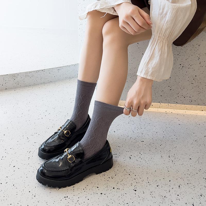 Women's Fall Diamond Solid Color Precollage Style All Purpose Mid Tube Cotton Socks