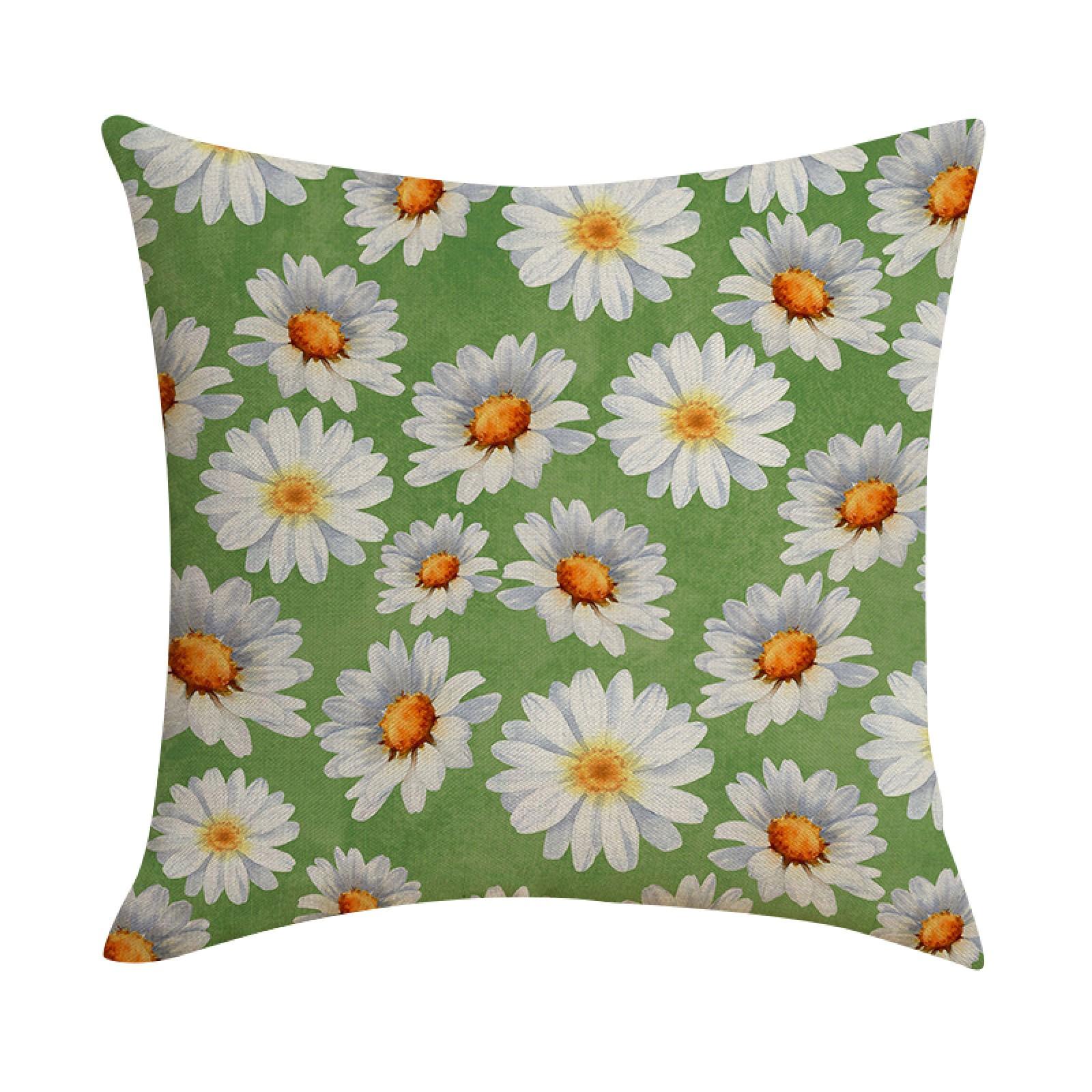 

Linen Throw Pillow Cover with Daisy Floral Print Decorative Cushion Case for Sofa Bed Chair 45x45cm Square Size Durable Fabric Home Accent One Size