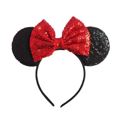 ShuaWdk Disney Mouse Ear Headband, Compatible with Mickey Mouse Headbands, Adult Headbands, Mouse Costume with Solid Back Red and Pink Ribbon,