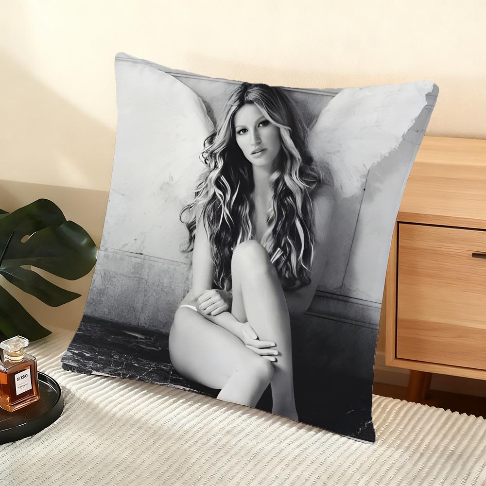 Cushion Cover Silky Short Plush Home Sofa Cushion Cover - Invisible Zipper Home Decoration Gisele Bundchen Model