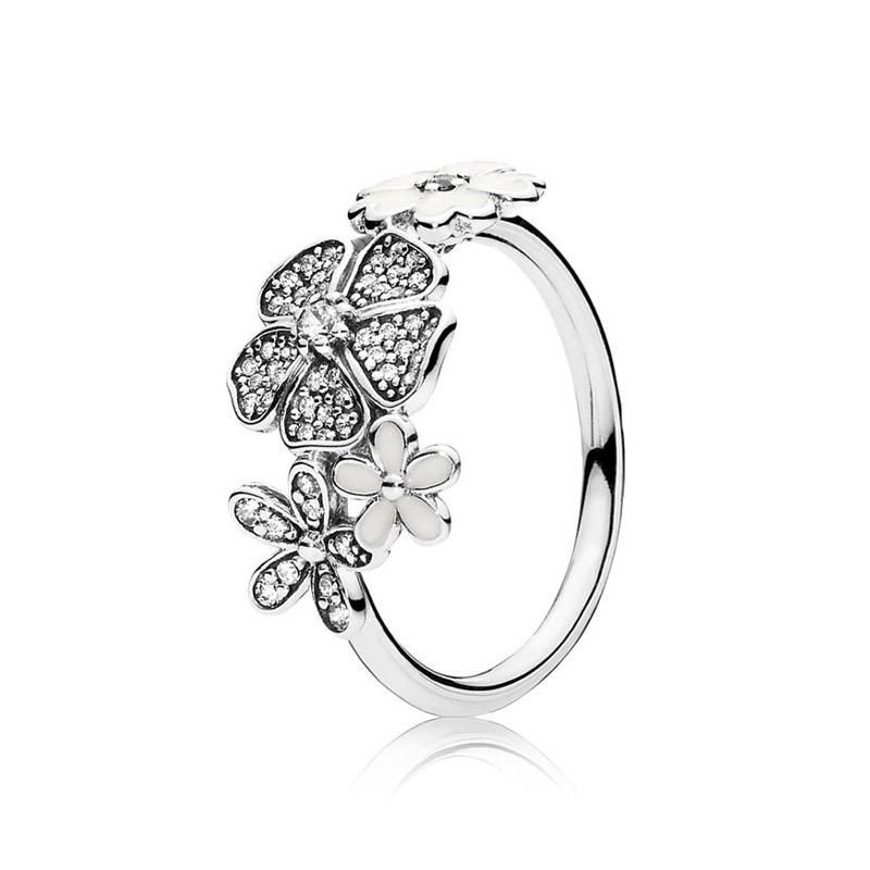 Original 925 Silver Women Finger Rings for Women Silver Colorful Heart Zirconia Stone Daisies Stars Trinkets