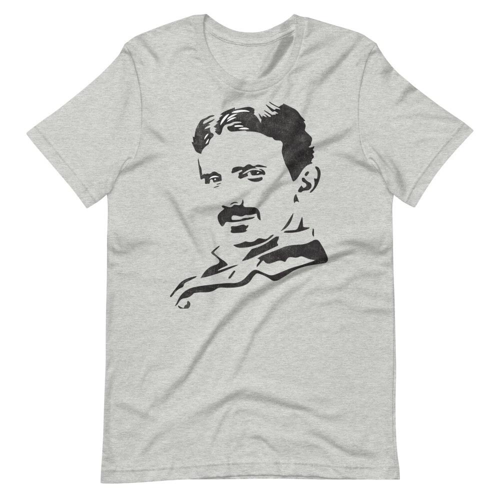 

NIKOLA TESLA Graphic Tee Shirt Heather Gray Short-Sleeve Unisex 100% Cotton T-shirt Mens Tees Top XL