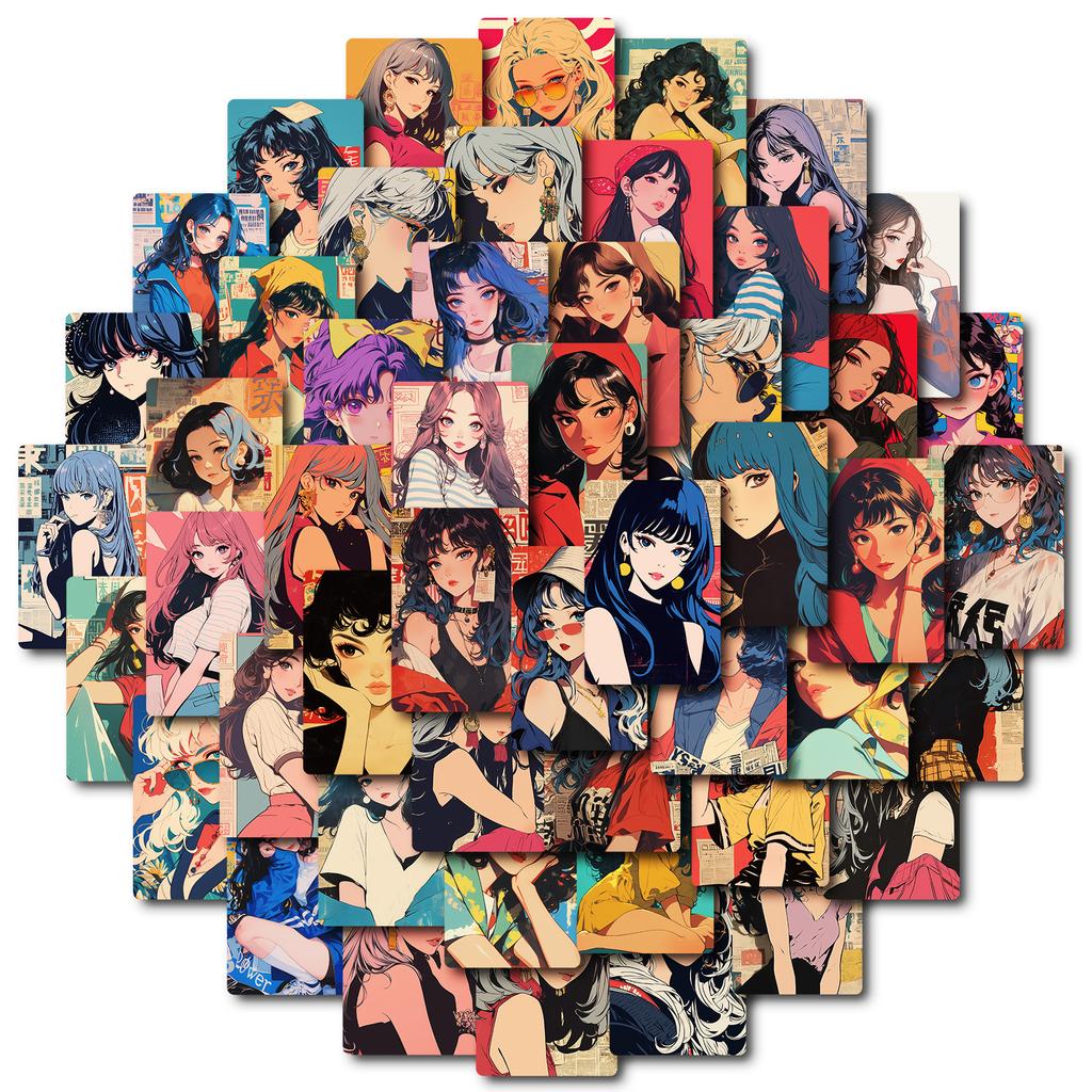 50 Cute Girls Stickers DIY Water Cup Refrigerator Skateboard Decoration Stickers