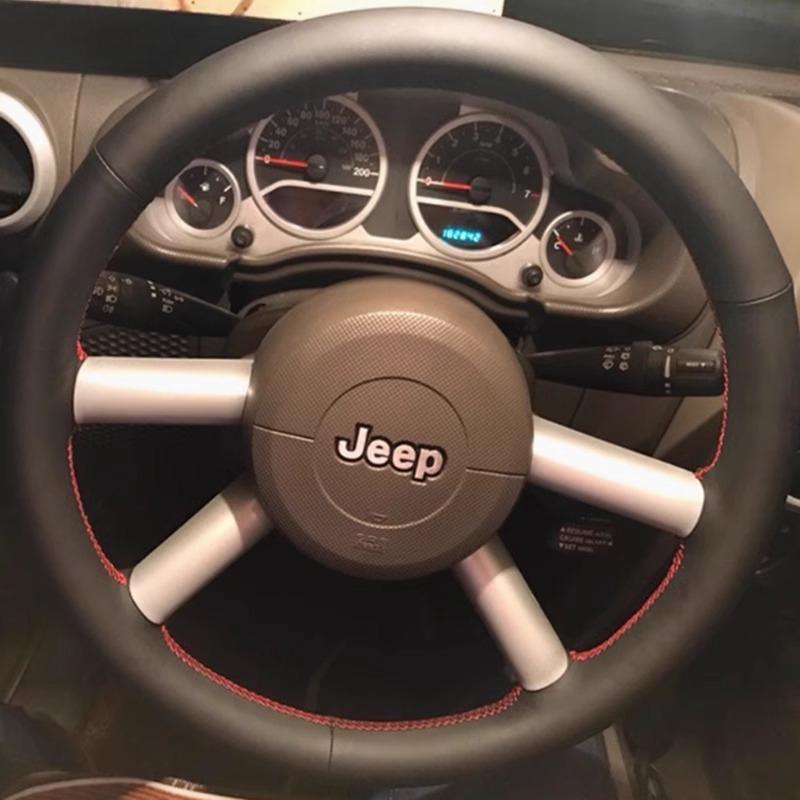 Hand-stitched Black  leather non-slip car steering