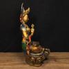 Antike chinesische Tara-Buddha-Statue aus reinem Kupfer, grün bemalt, mit exquisiter Handwerkskunst und dicker Lackschicht.