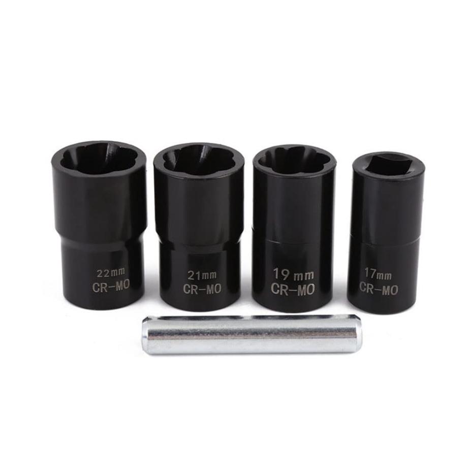 1Set 1/2Inch Drive Impact Bolt Nut Removal Extractor Socket Tool Set 17mm 19mm 21mm 22mm Twist Socket Set Lug Tool Locking Wheel