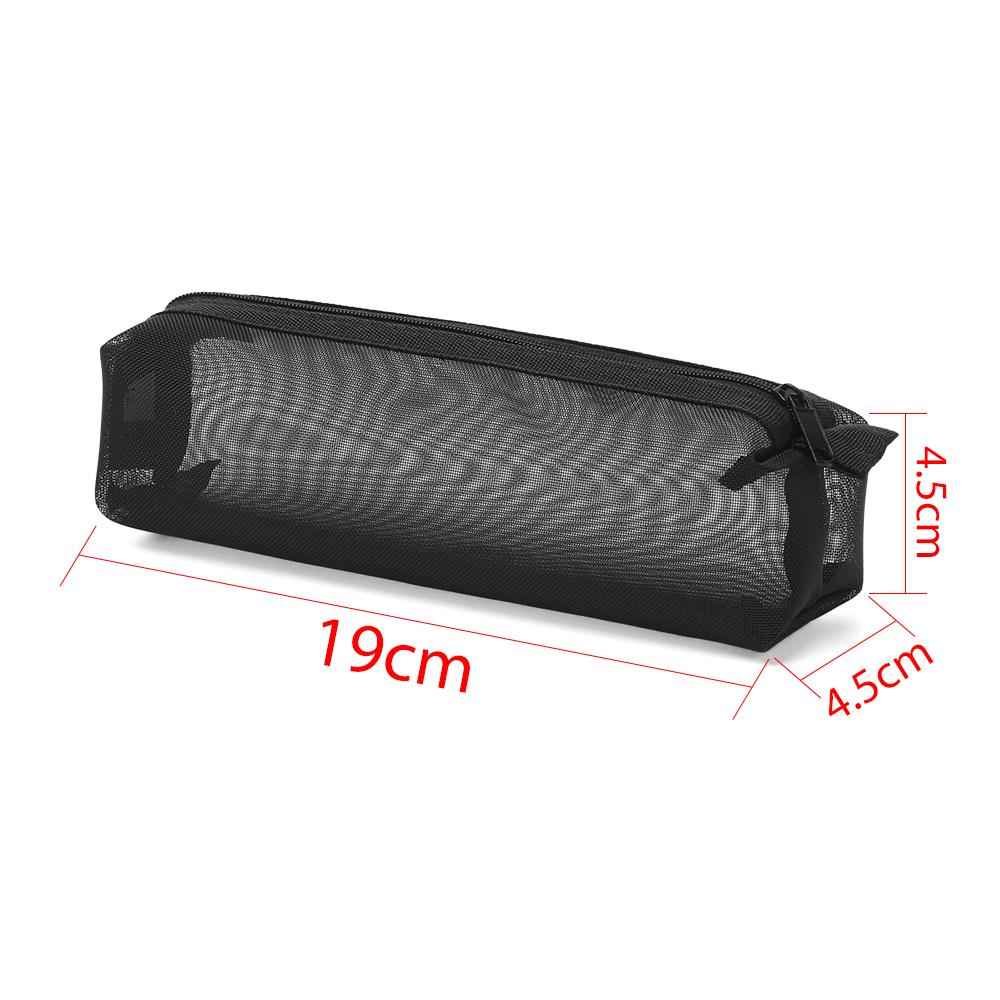 Black/White Simple Transparent Grid Zipper Pencil Case Solid Color Cosmetic Storage Nylon Mesh Pen Bag Stationery Storage Tool