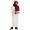 Men's Muslims Dress Caftan Robe Long Sleeve Stand Collar Jubba Thobe Man Leisure Dress Thobe with Arab Head Scarf Rope