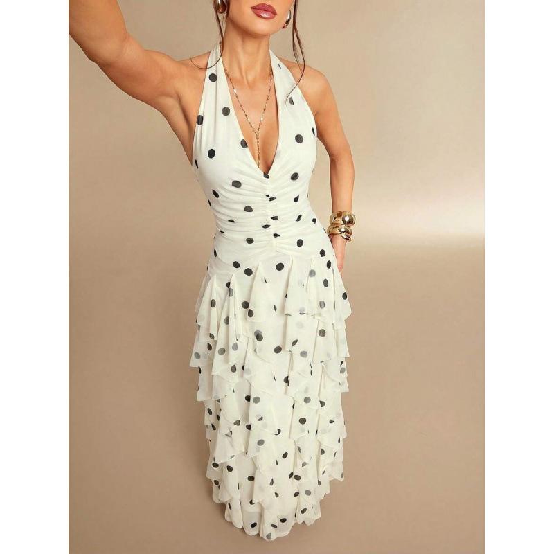 Europe, America 2026 summer new temperament ruffle edge polka dot elegant beach vacation dress