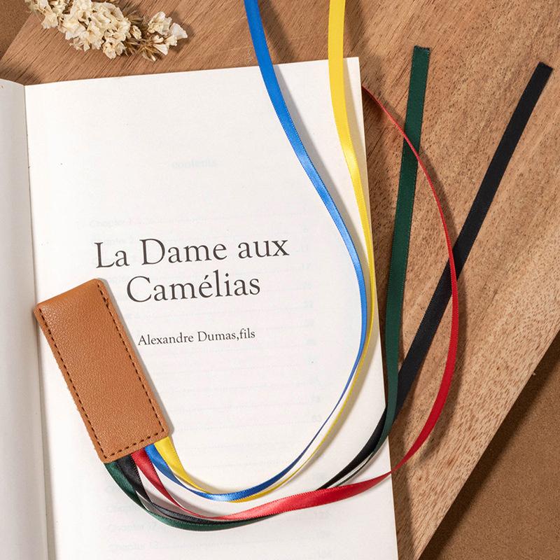 Colorful Ribbon Pu Leather Bookmark Reusable Delicate Ribbon Bookmarks Multi-Purpose Long Tassel Bookmark Student Stationery