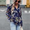 Elegant Women Autumn Floral Blouse Button Tops Shirt V Neck Lantern Sleeve