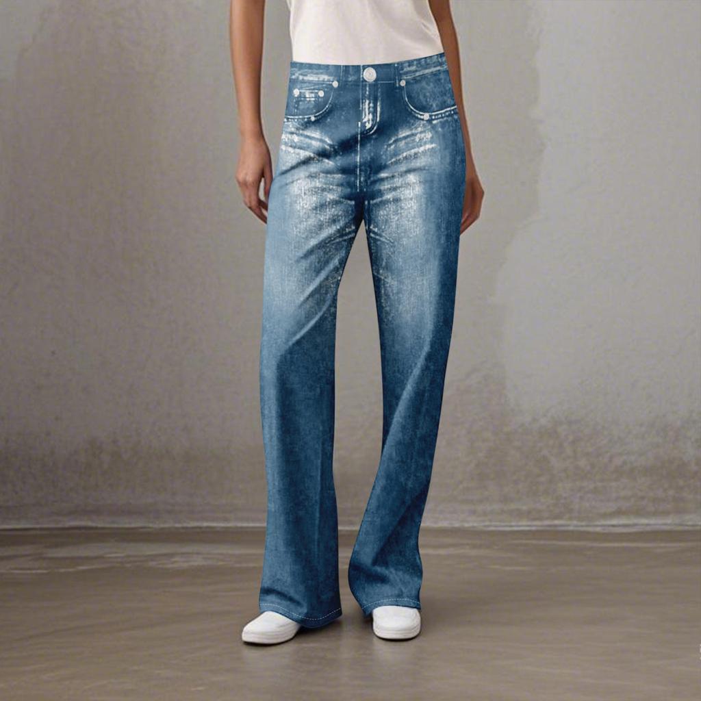 Women's Casual Sports Pants Sweatpant Jeans Print Denim Pants