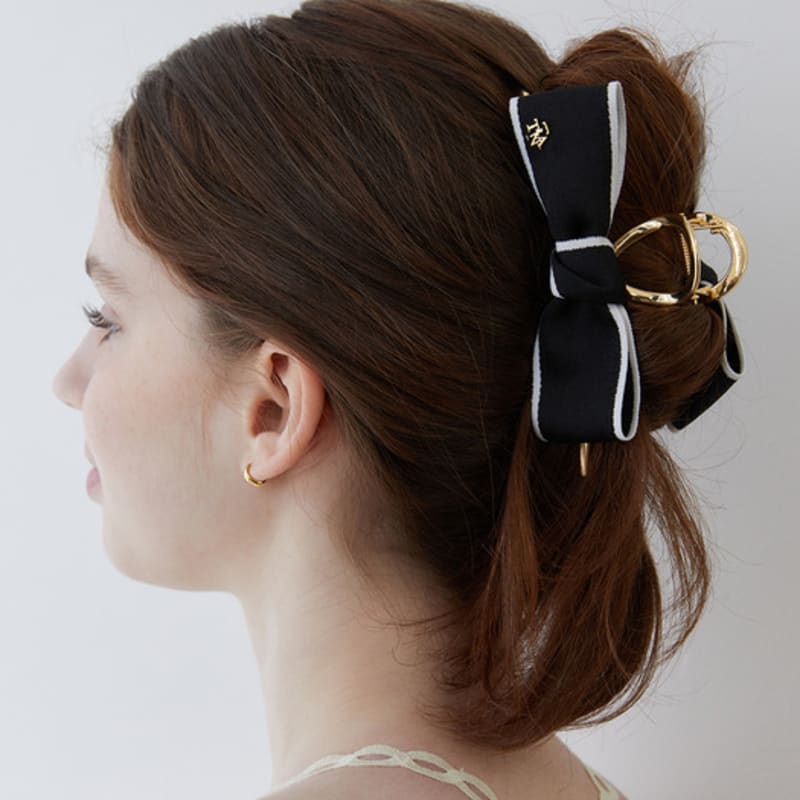 

TATIANA Border Ribbon Hair Claw Clip HB2232 Silver_BLACK