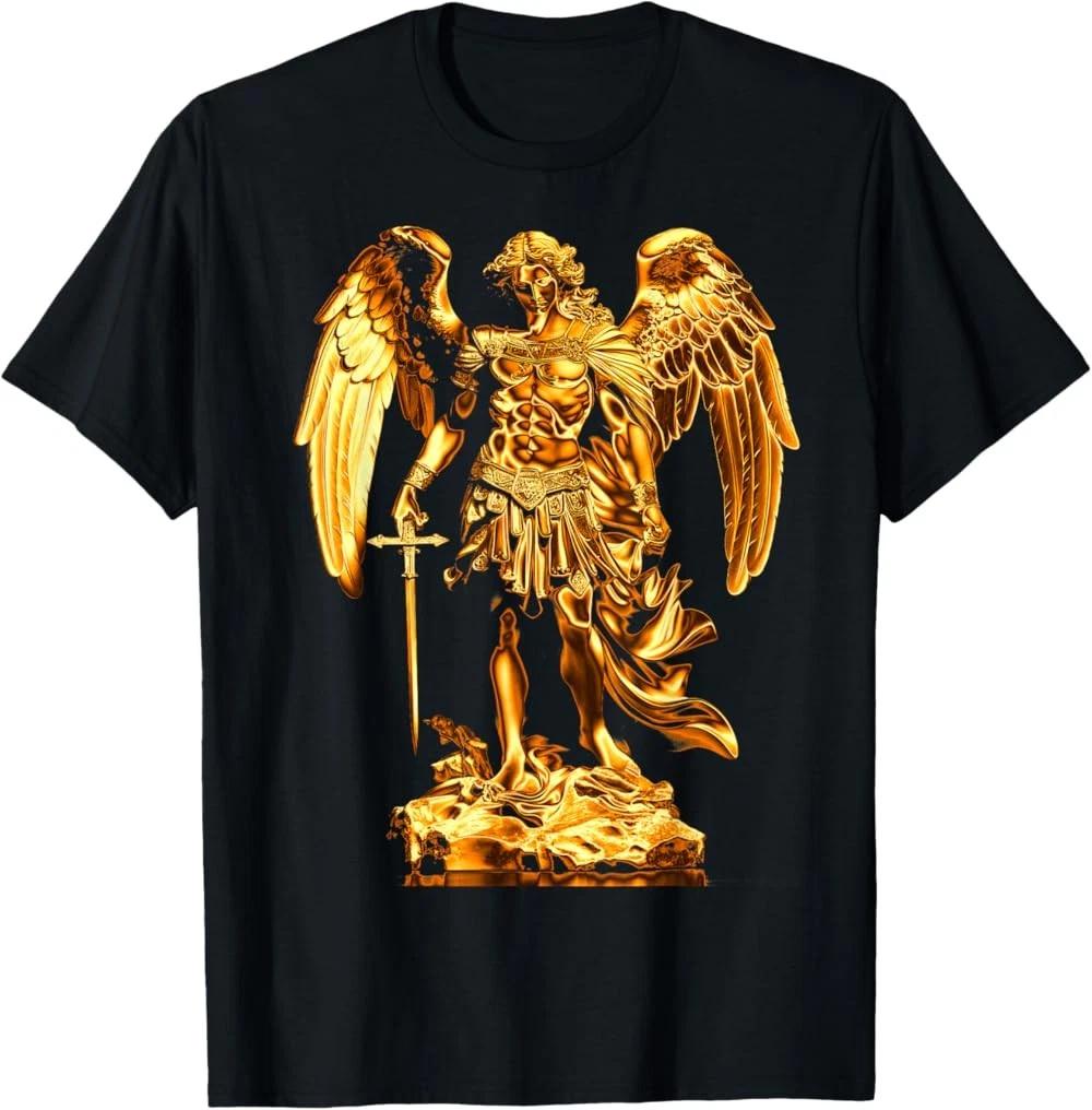 Archangel Michael Golden Statue Holy Warrior Angel Protector T-Shirt XXL