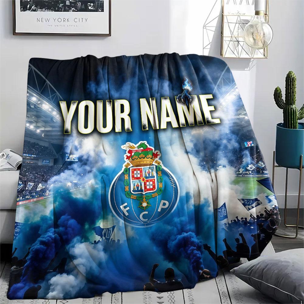 Custom Name,FC Porto Printed Flannel Blanket, soft throw for bedroom sofa, washable, Christmas present, great gift.