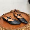 Johnature Vår Høst Retro Spenne Stropp Grunn Myk Uformell spiss Loafers Kvinner Ekte Skinn Flats Sko