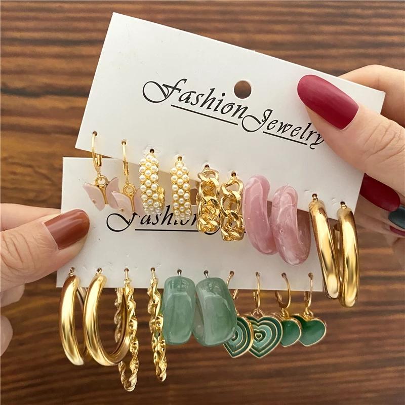 Metal Earrings Set Wholesale Trendy Colorful Butterfly Vintage Earring Set For Women Elegant Heart Dangle Wedding Party Jewelry