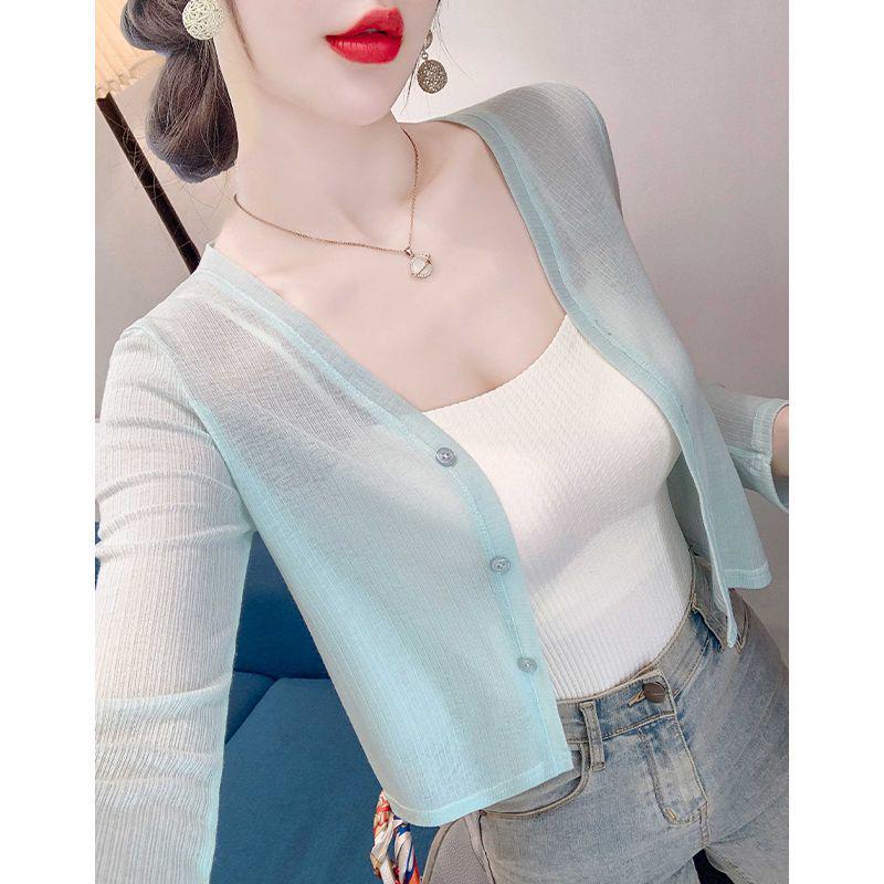 Summer Women's Knit Cardigan & Shawl Set with Long Sleeve and Suspender Dress