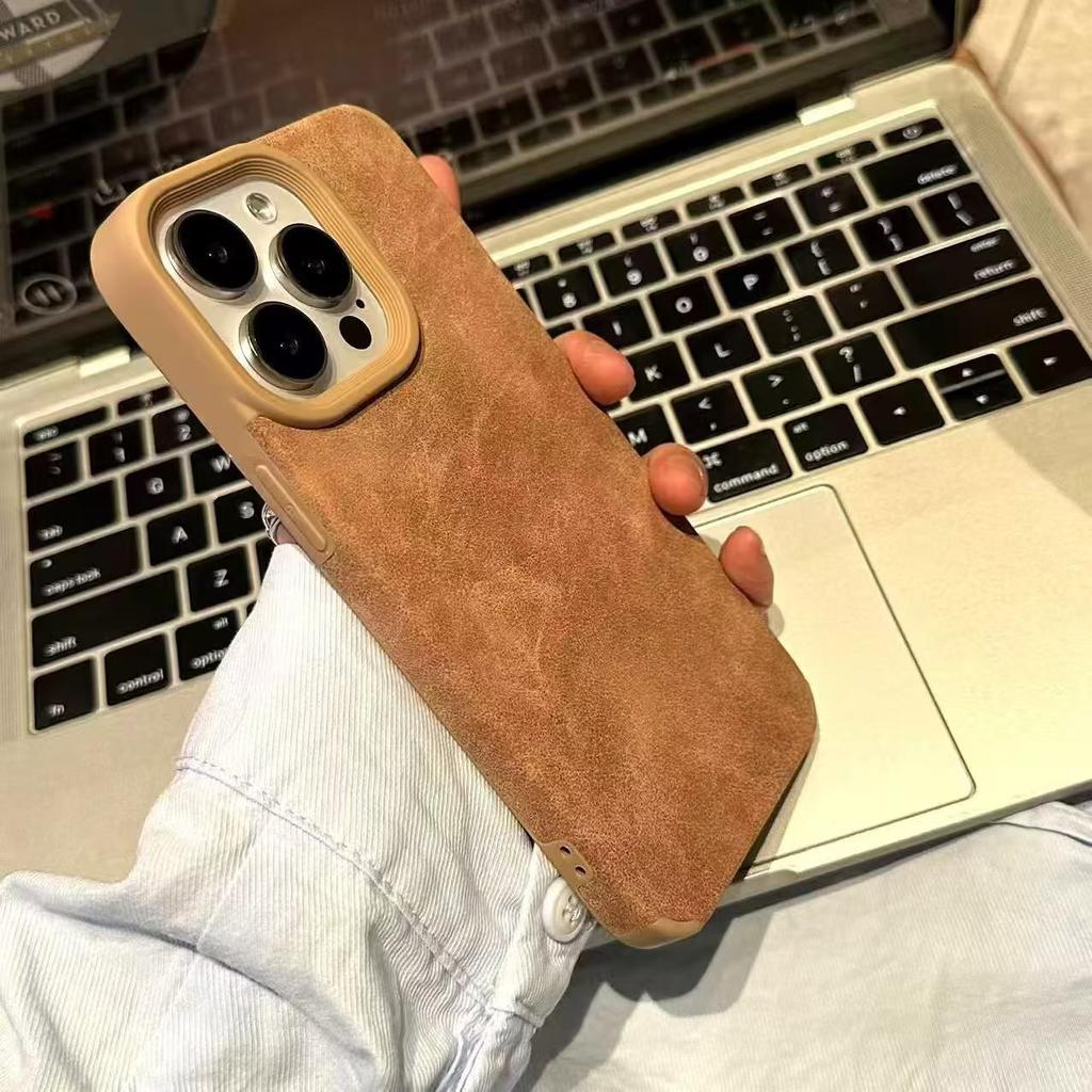 Vintage Suede TPU Full Wrap Protective Phone Case for iPhone 16 Pro Max