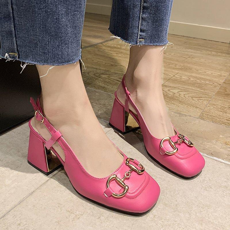 2025 Fashion Luxury New Style Matte Soft Pumps for Women Thick Heels Shoes Hot Retro Fashion Buckle High Heels Lady Dress Pumps