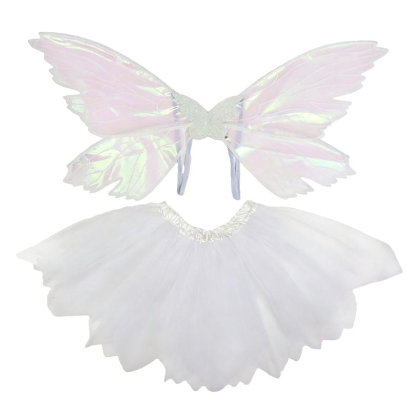 

Multi-layer Fairies Wing Tulle Costume Set for Girls Halloween Cosplay Outfit with 3D Wing Costumes Accessory белый