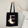 Gold Letter Flower Canvas Bag Women's Shopping Bag Reusable Large Capacity Portable Handbag Harajuku Student Shoulder Bag