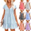 2026 Spring/Summer V-neck Buttoned Floral Short-sleeve Loose Casual Dress for Women