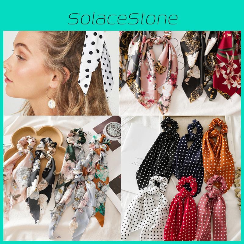 Elegant Floral Hair Bow Scrunchie Scarf With Boho Elastic Hairband And Ribbon Ties