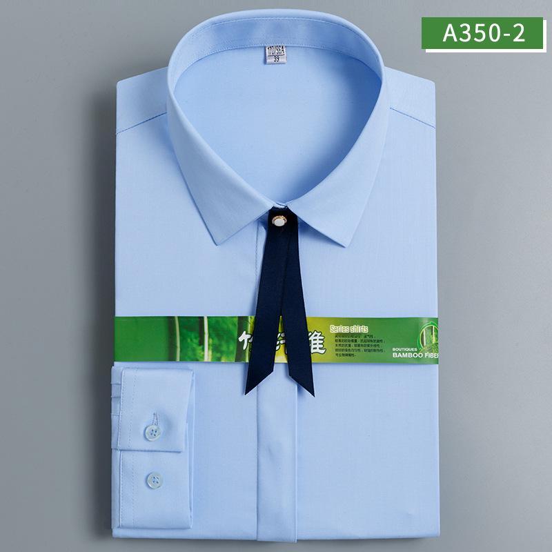 Damska koszula formalna z długim rękawem z włókna bambusowego - Biała, Niegniotliwa