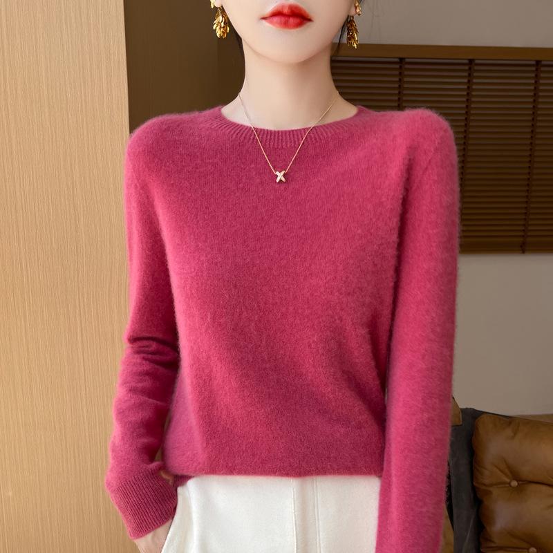 Women's Solid Color Wool Knit Pullover Sweater for Fall and Winter