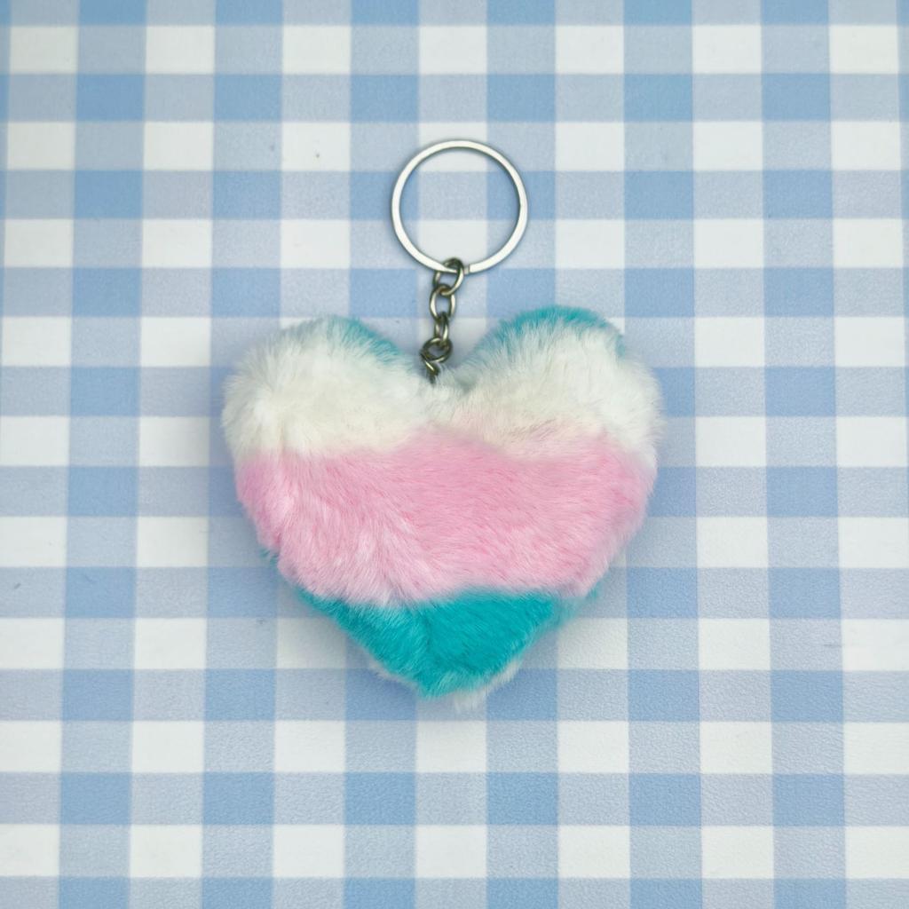 Cute Personalization Color Heart Shaped Fluff Pompomy Keychain Pendant Car Backpack Accessories Key Ring Boys and Girls Gift