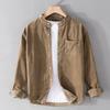 Men's Corduroy Long-sleeved Shirt Spring and Autumn Retro Loose Casual Shirt Jacket Without Collar