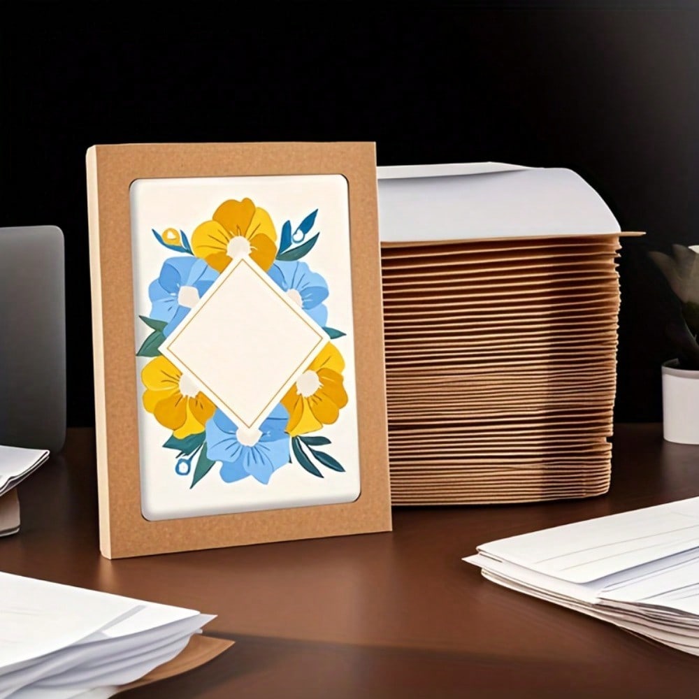 10PCS, 2.54*13.69*18.69CM, Kraft Paper Star Film/Photo Frame Packaging Boxes, Festivals Greeting Card Storage Foldable Transparent Window Paper Boxes,