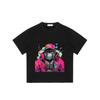 Schwarzes T-Shirt mit farbenfrohem Affen-Grafik und Text für Freizeitkleidung