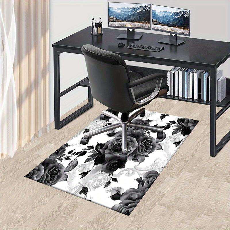 1pc Black Roses Floral Pattern Themed Rug for Home Decor, Non-slip Office Carpet, Chair mat, Outdoor Mat, Christmas and Halloween gifts-0731152