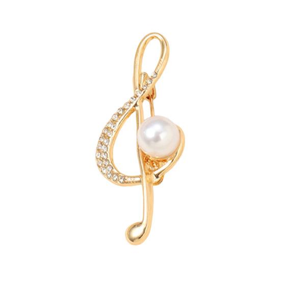 Musical Note Shape Brooch Pin, Imitation Pearl Rhinestones Inlaid Lapel Badge for Dress, Coat, Shawl, Gift for Mother, Wedding