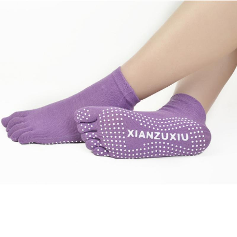 

Новые женские теплые носки с 5 пальцами для йоги, тренажерного зала, танцев, спортивных упражнений, нескользящие массажные и фитнес-носки фиолетовый