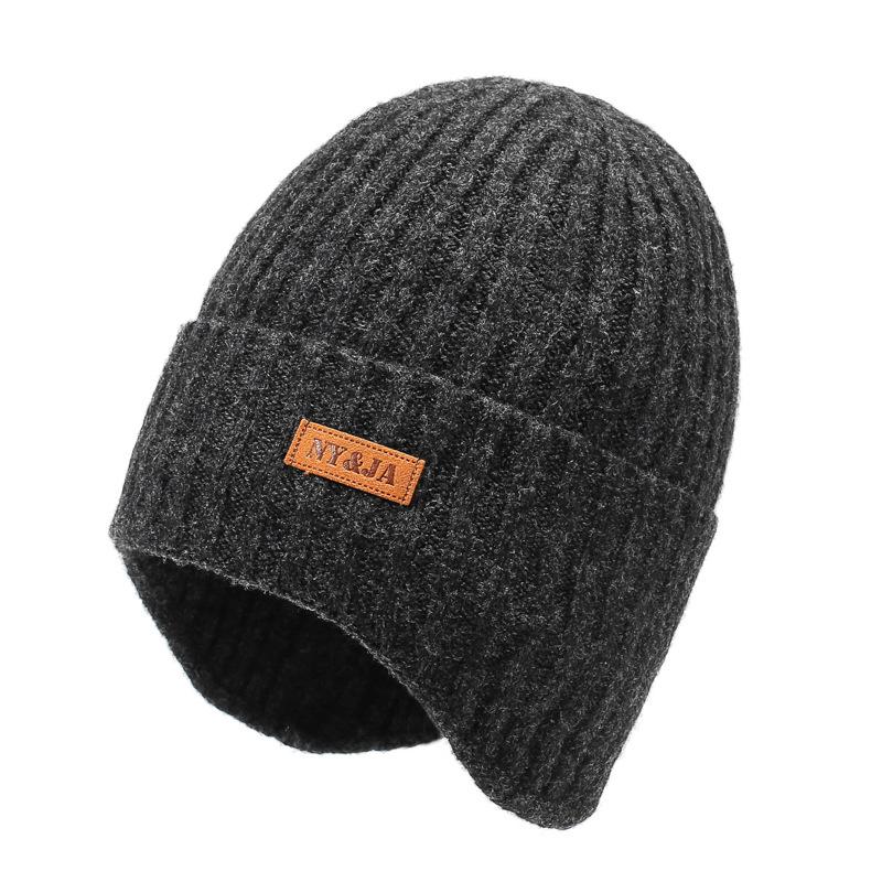 Men's Winter Warm Velvet Thick Hat Cycling Wool Hat Cold-Proof Ear Protection Knitted Hat