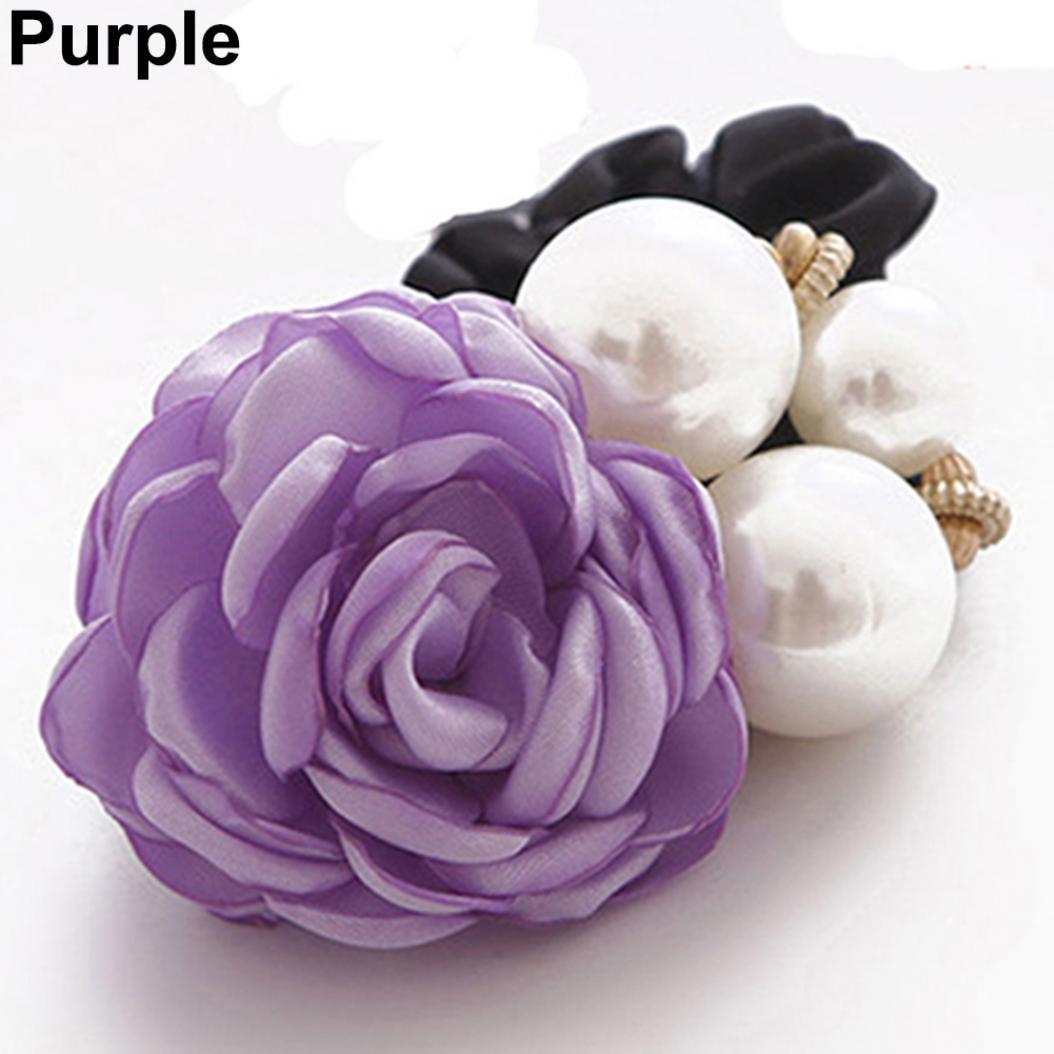 

Резинка с лентой для волос украшенная розой и крупным жемчугом