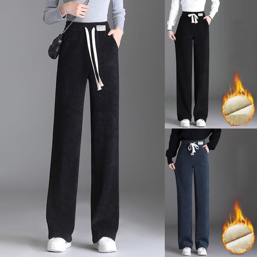 Women's Casual Colour Elastic Waist Straight Casual Pants With Pockets