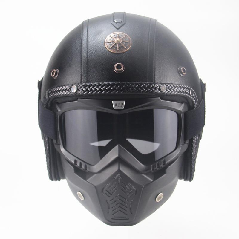 Four Seasons Retro Helmet Leather Personality Helmet Electric Vehicle 3/4 Half Helmet Big Turtle King Pedal Helmet