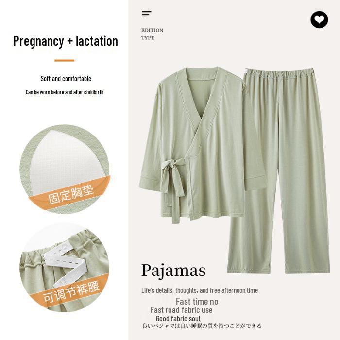 Spring & Autumn Nursing Pajamas for Postpartum Women with Breast Pads