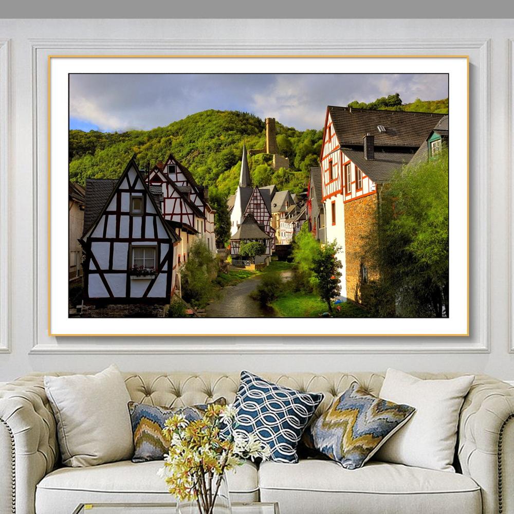 

Скандинавский пейзаж, картина маслом домик в лесу, искусство, холст, картина для гостиной, коридора, офиса, украшения дома, фреска без рамки 20*40cm